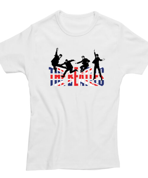 Beatles Jumping Union Jack Skinny Fit Ladies T-Shirt